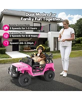 Funtok 12V Kids Ride On Truck Car w/ Remote Control, bluetooth Electric Toy, Built in MP3 player, Led Lights - Pink