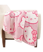 Saturday Park Hello Kitty Cute Faces Pink Feather Knit Fluffy 50x60 Throw Blanket