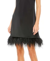 Mac Duggal Women's Feathered Hem High Neck Sleeveless A Line Dress