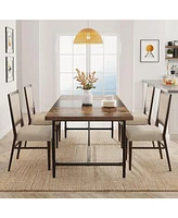 Tribesigns 70.8 x 35.4 inch Large Dining Table for 6-8, Industrial Rustic Kitchen Dining Room Table, Rectangle Dinner Table with Tube Metal Frame for
