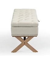 The Pop Home 35 Inch Button-Tufted Storage Ottoman, Linen Storage Bench for End of Bed-The Pop Home