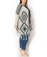 Coin 1804 Plus Tribal Cardigan Sweater with Fringe