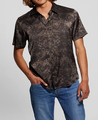 Guess Men's Short Sleeve Charm Decorative Button-Down Shirt