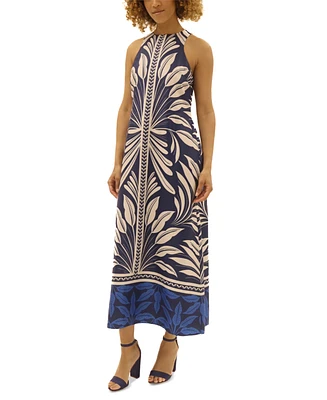 Donna Morgan Women's Halter Border-Print Maxi Dress