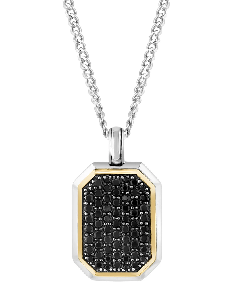 Effy Men's Black Spinel 22" Pendant Necklace (1-3/8 ct. t.w.) in Sterling Silver & 18k Gold-Plated Sterling Silver