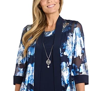 R & M Richards Petite Floral Foil Necklace Jacket Dress