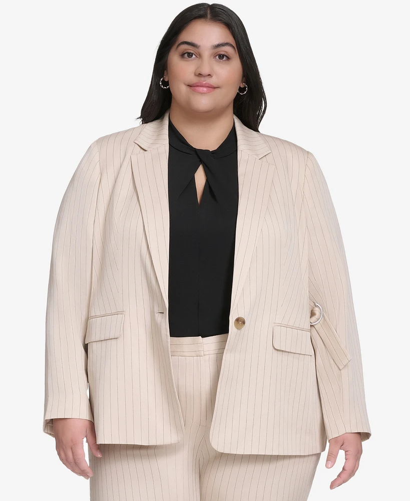 Dkny Plus Pinstriped One-Button Blazer