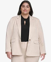 Dkny Plus Pinstriped One-Button Blazer