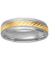 Men's Diagonally-Engraved Milgrain Detail Wedding Band Sterling Silver & 18k Gold-Plated