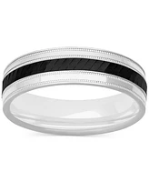 Men's Milgrain Bead Step-Edge Wedding Band Sterling Silver & Black Rhodium