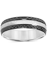 Men's Engraved Two-Tone Wedding Band Sterling Silver & Black Rhodium-Plate