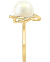 Effy Cultured Freshwater Pearl (10mm) & Diamond (1/6 ct. t.w.) Knot Swirl Ring in 14k Gold