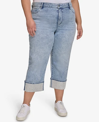 Karl Lagerfeld Paris Plus Mid-Rise Crystal Cuffed Jeans, Exclusively at Macy's