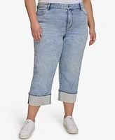 Karl Lagerfeld Paris Plus Mid-Rise Crystal Cuffed Jeans, Exclusively at Macy's