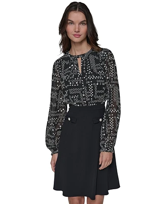 Karl Lagerfeld Paris Women's Mixed-Media Keyhole Dress