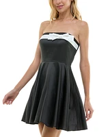 City Studios Juniors' Strapless Bow-Front Fit & Flare Dress