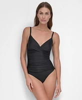 Dkny Women's Crossover Ruched One-Piece Swimsuit