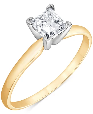 Diamond Princess-Cut Solitaire Ring (3/4 ct. t.w.) in 14k Yellow & White Gold