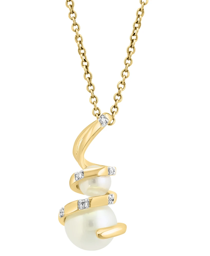 Effy Cultured Freshwater Pearl (4 &7mm) & Diamond Accent Spiral 18" Pendant in 14k Gold