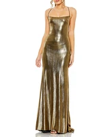 Mac Duggal Women's Metallic Corset Back Column Gown