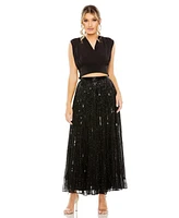 Mac Duggal Women's Long Sequin Embellished Chiffon Evening Skirt