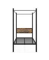 Sugift Twin Size Canopy Bed Frame with Under Bed Storage