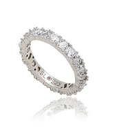 Suzy Levian New York Sterling Silver Cubic Zirconia Round Baguette Cluster Eternity Band