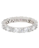 Suzy Levian New York Sterling Silver Cubic Zirconia Round Baguette Cluster Eternity Band