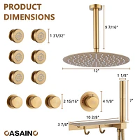 Casainc 12 Inch Ceiling Mounted Fixed Handheld Shower Head