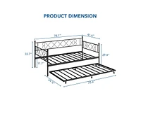 gaomon Twin Metal Daybed with Trundle, Premium Steel Slat Support, Space Saving Trundle Sofa Bed for Living Room