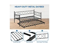 gaomon Twin Metal Daybed with Trundle, Premium Steel Slat Support, Space Saving Trundle Sofa Bed for Living Room