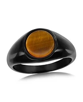 Metallo Stainless Steel Black Plated Inlay Round Ring Tiger Eye