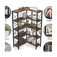 Tribesigns 5-Tier Tall Corner Shelf Storage Display Rack with Metal Frame,Large Modern Corner Bookcase