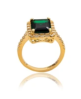 Suzy Levian New York Sterling Silver Emerald-Cut Cubic Zirconia Baguette Halo Ring