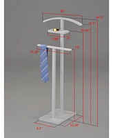 Kings Brand Furniture Metal Suit Valet Stand, Clothes Rack, Clothing Organizer, Jacket Hanger, and Shelf (White