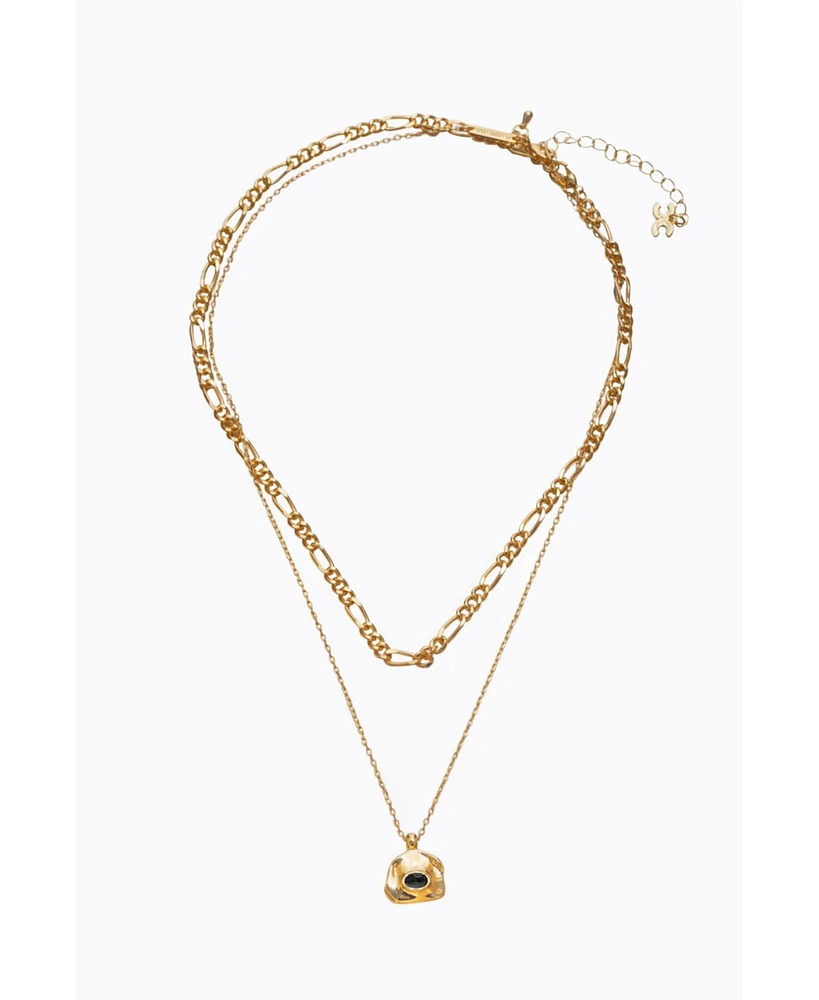 Aria Gemstone Pendant Necklace and Figaro Chain Layering Set
