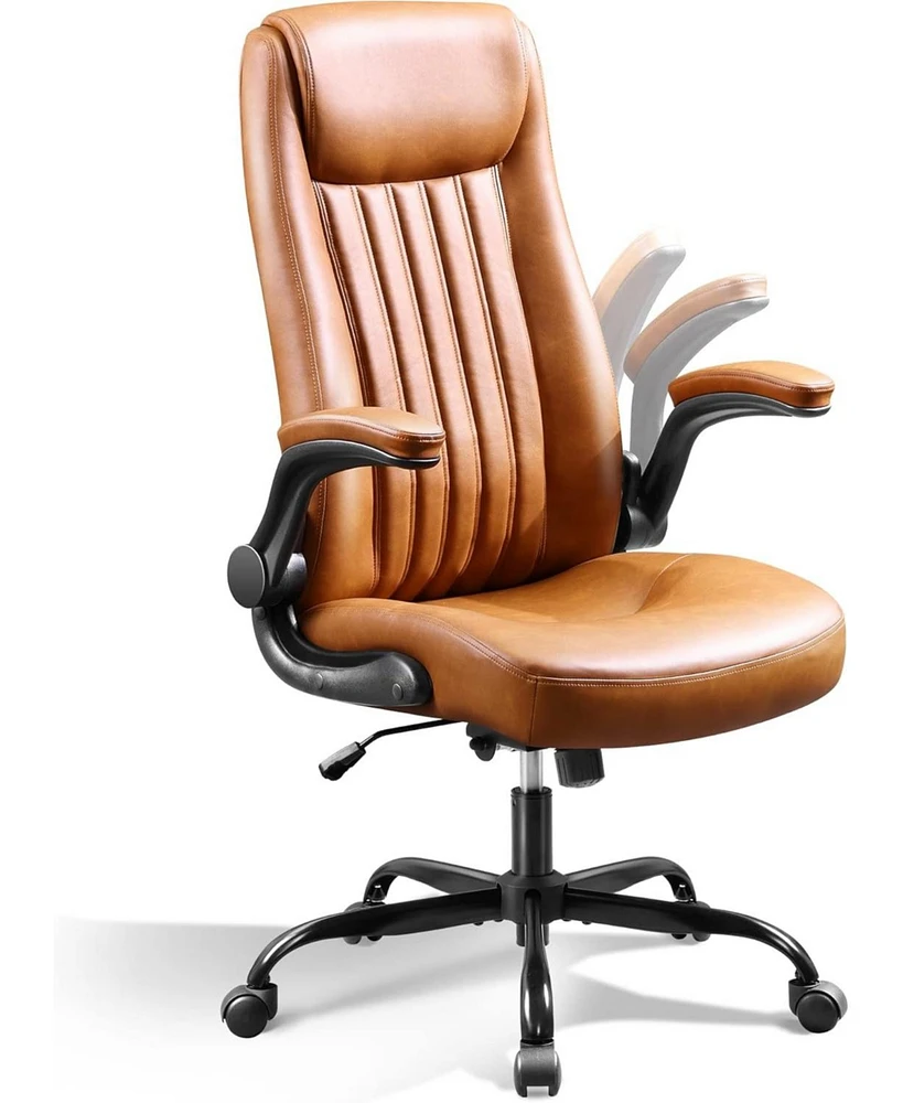 Devaise Computer Office Chair, High Back Ergonomic Desk Chair with Adjustable Flip-up Armrests, Lumbar Support and Thick Headrest