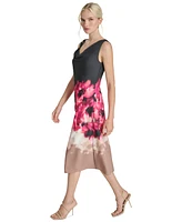 Dkny Women's Floral Asymmetric Cowlneck Midi Dress