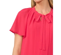 CeCe Women's Raglan Flutter-Sleeve Pleated Bow Blouse