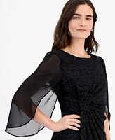 Connected Women's Mesh-Sleeve Gathered-Waist Dress