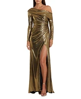 Mac Duggal Women's Long Sleeve Off The Shoulder Metallic Gown