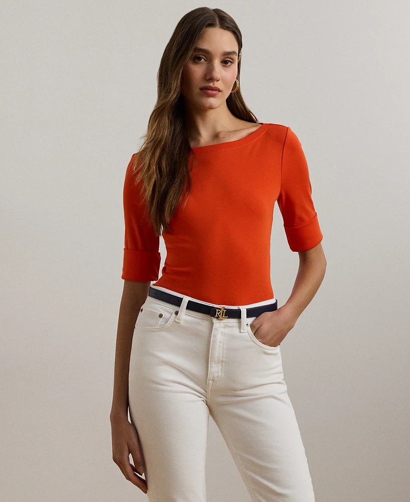 Lauren Ralph Petite Stretch Cotton Boatneck Tee