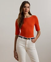 Lauren Ralph Petite Stretch Cotton Boatneck Tee