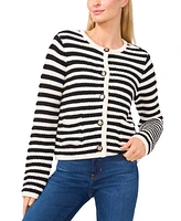 CeCe Women's Striped Patch-Pocket Cardigan Sweater