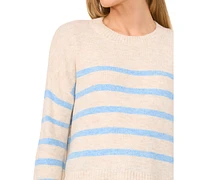 CeCe Women's Long-Sleeve Striped Crewneck Sweater