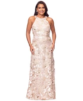 Betsy & Adam Petite Sleeveless Floral Sequin Sheath Gown