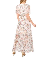 CeCe Women's Smocked-Waist Flutter-Sleeve Maxi Dress