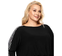 Betsy & Adam Plus Size Scoop-Neck Long-Beaded-Sleeve Dress