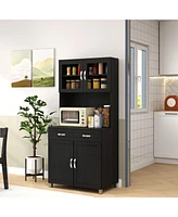 Homcom Modern Kitchen Pantry with Buffet Cabinet, Framed Glass Doors,