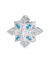 Bling Jewelry Aqua Ice Blue Snowflake Christmas Charm Bead with Crystals for Bracelet